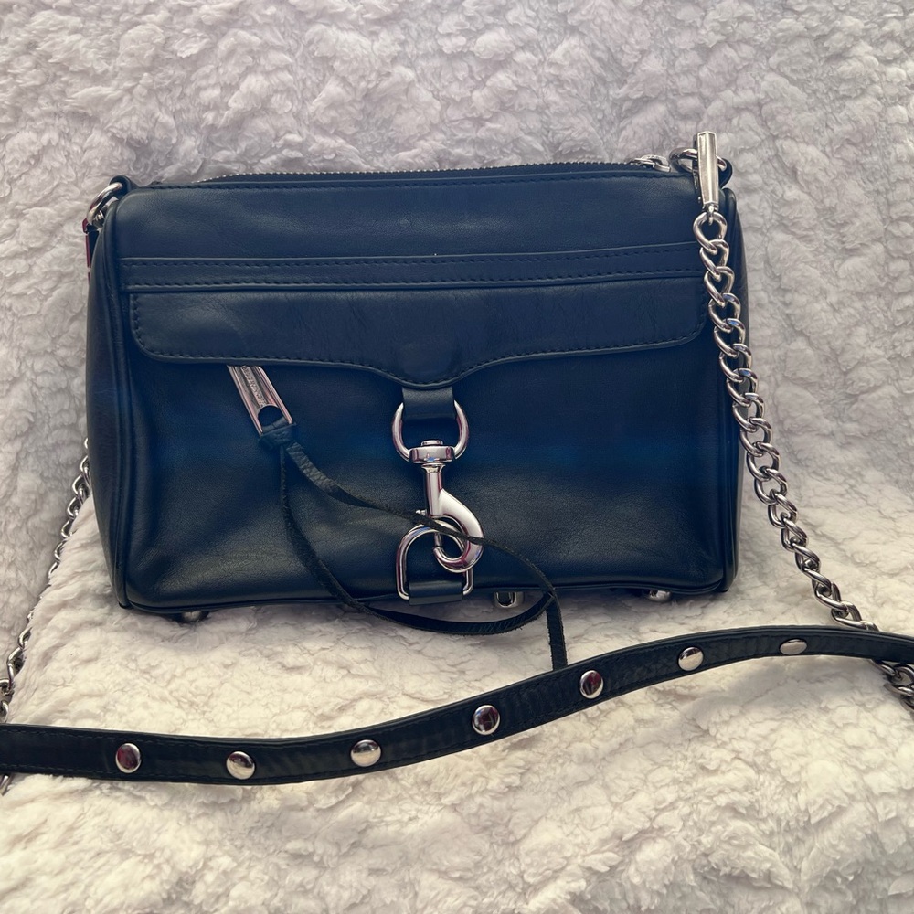 Black Rebecca Minkoff Leather Crossbody Bag with Silver Hardware